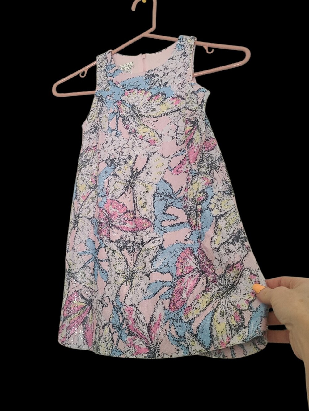 Pippa & Julie Kids Pink Butterfly Floral Dress with Sequins